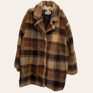 American Eagle Outfitters Brown Plaid Teddy Jacket
